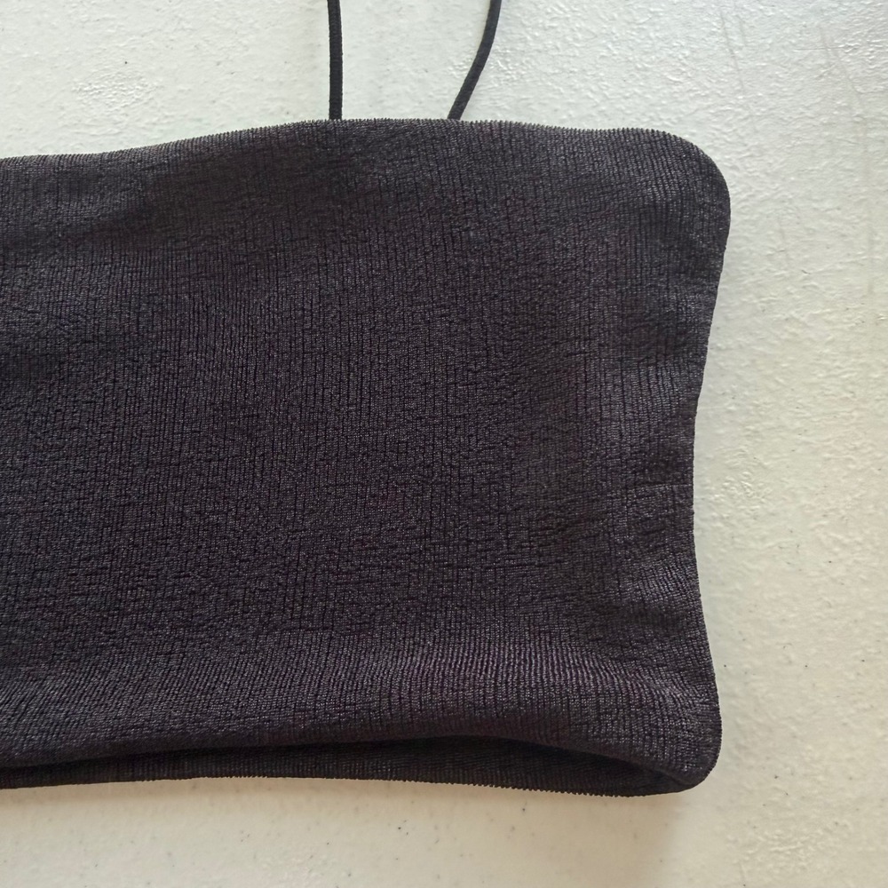 Edikted Sz S Black Spaghetti Strap Textured Knit Bandeau Micro Crop Top Festival - Picture 8 of 10